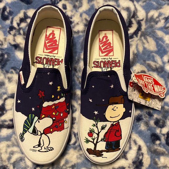vans peanuts christmas slip on